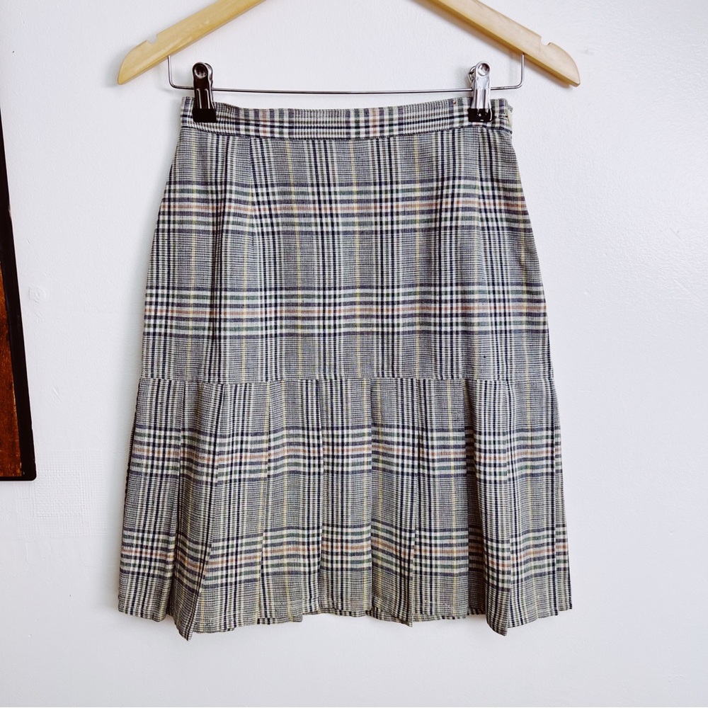 French Connection Vintage 70s School Girl Pleated Plaid Mini Skirt